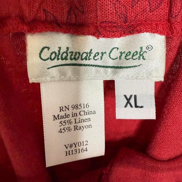 Coldwater Creek Red Linen Wide Leg Pants - Women's XL - Floral Cottagecore Boho - Picture 5 of 8